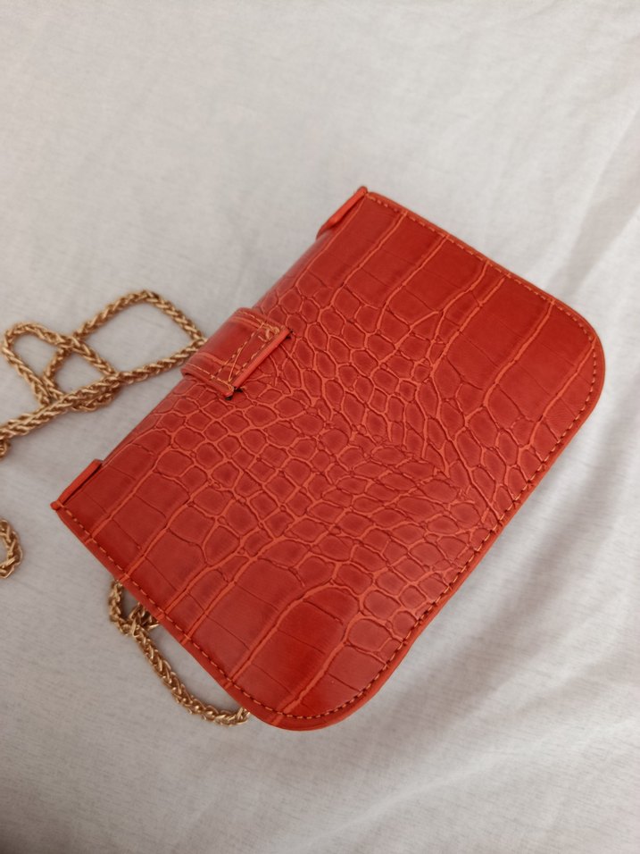 Turuncu Timsah Derisi Desenli Çanta - Görsel 4