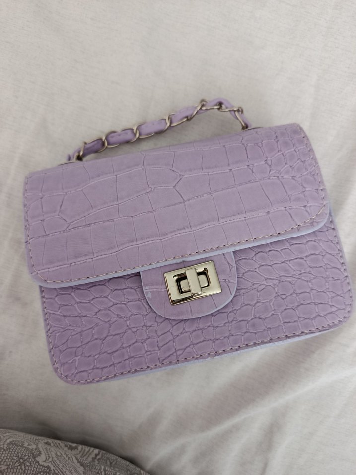 Lila Timsah Derisi Desenli Çanta - Görsel 4