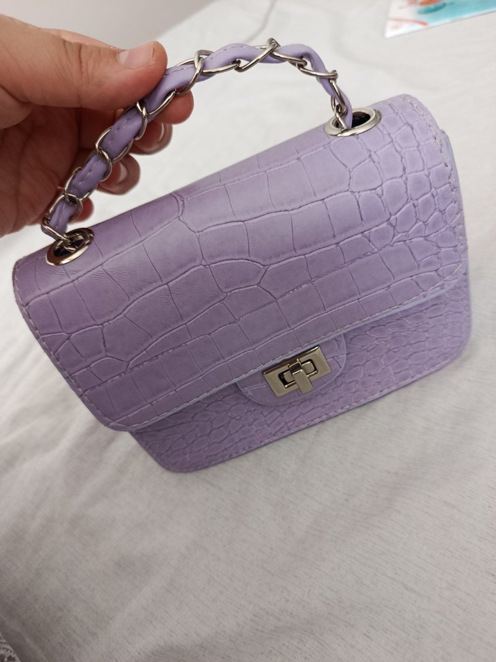 Lila Timsah Derisi Desenli Çanta - Görsel 3