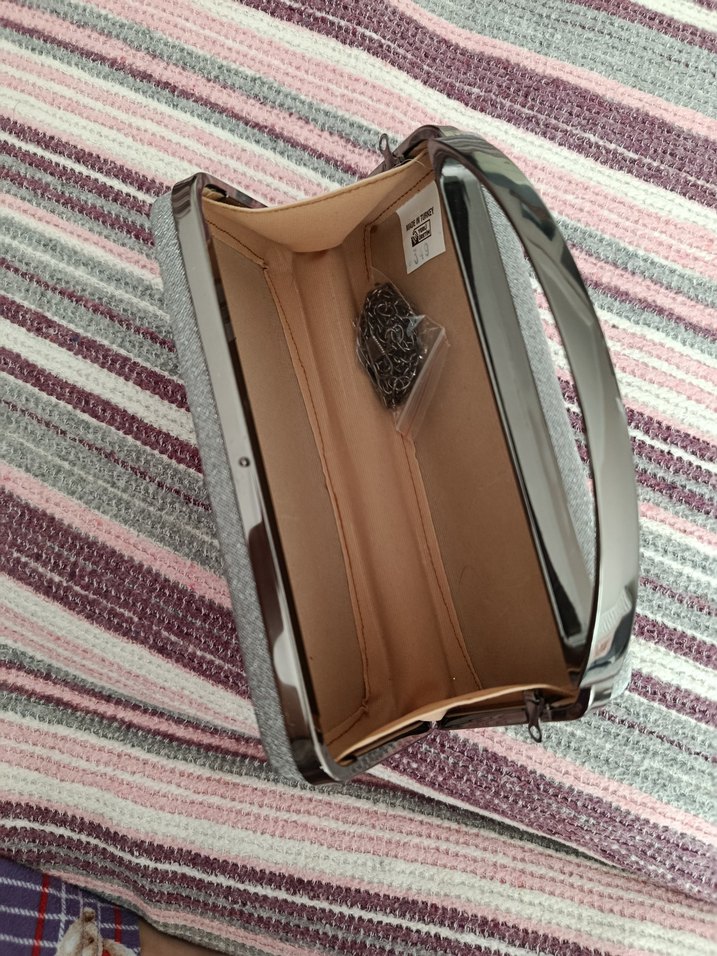 Gri Gümüş Simli Abiye Çanta - Görsel 3