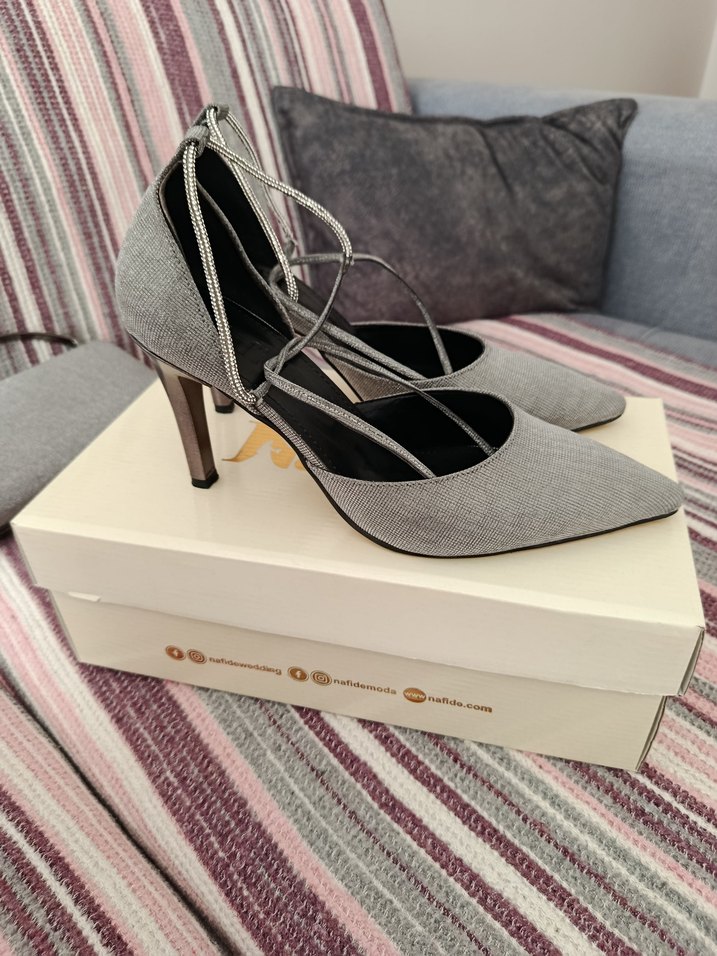 Gri Gümüş Abiye Topuklu Ayakkabı - Görsel 5