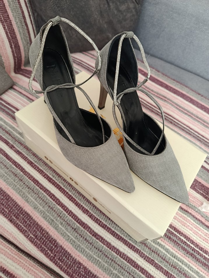 Gri Gümüş Abiye Topuklu Ayakkabı - Görsel 3