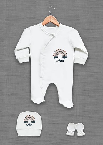 Bebek Beyaz Düğmeli Hastane Tulumu Seti - Görsel 4