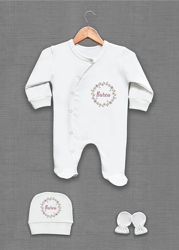 Bebek Beyaz Düğmeli Hastane Tulumu Seti - Görsel 2