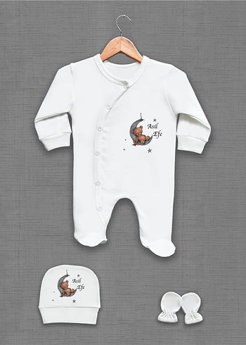 Bebek Beyaz Düğmeli Hastane Tulumu Seti - Görsel 3