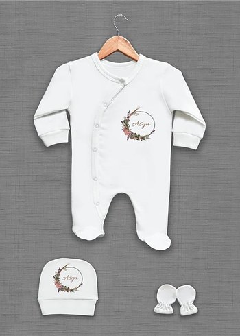 Bebek Beyaz Düğmeli Hastane Tulumu Seti - Görsel 5