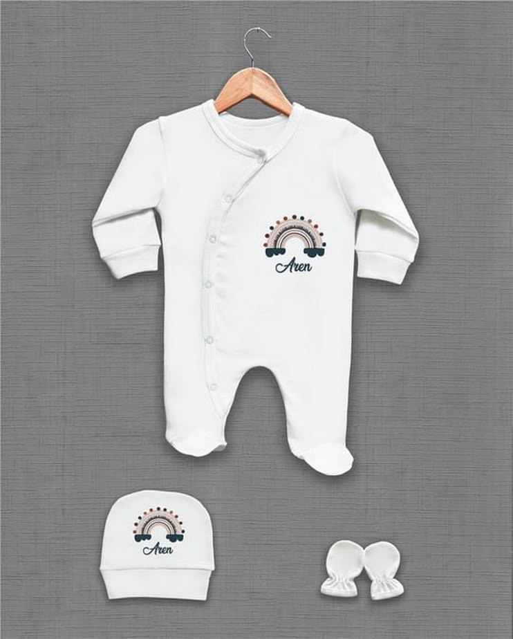 Bebek Beyaz Düğmeli Hastane Tulumu Seti - Görsel 4
