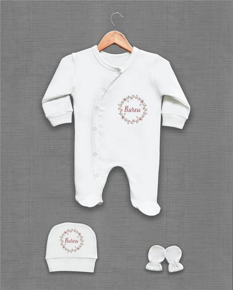 Bebek Beyaz Düğmeli Hastane Tulumu Seti - Görsel 2