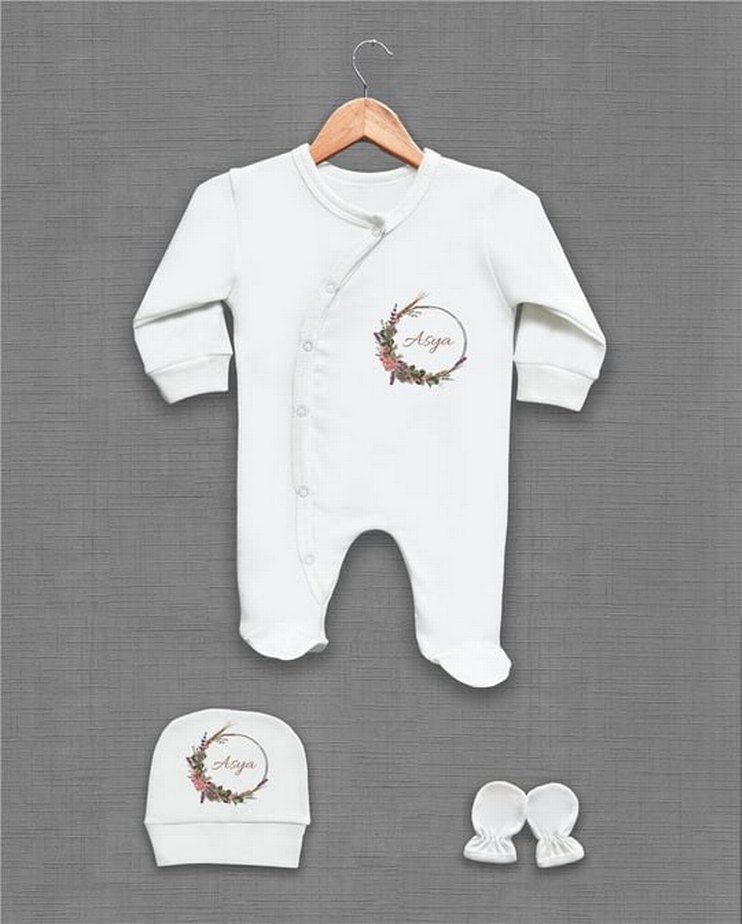 Bebek Beyaz Düğmeli Hastane Tulumu Seti - Görsel 5