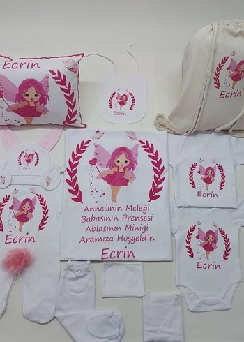 Pembe Baskılı Pamuk Bebek Uyku Seti - Görsel 2