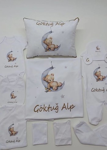 Pembe Baskılı Pamuk Bebek Uyku Seti - Görsel 5