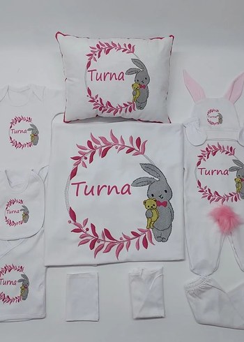 Pembe Baskılı Pamuk Bebek Uyku Seti - Görsel 3