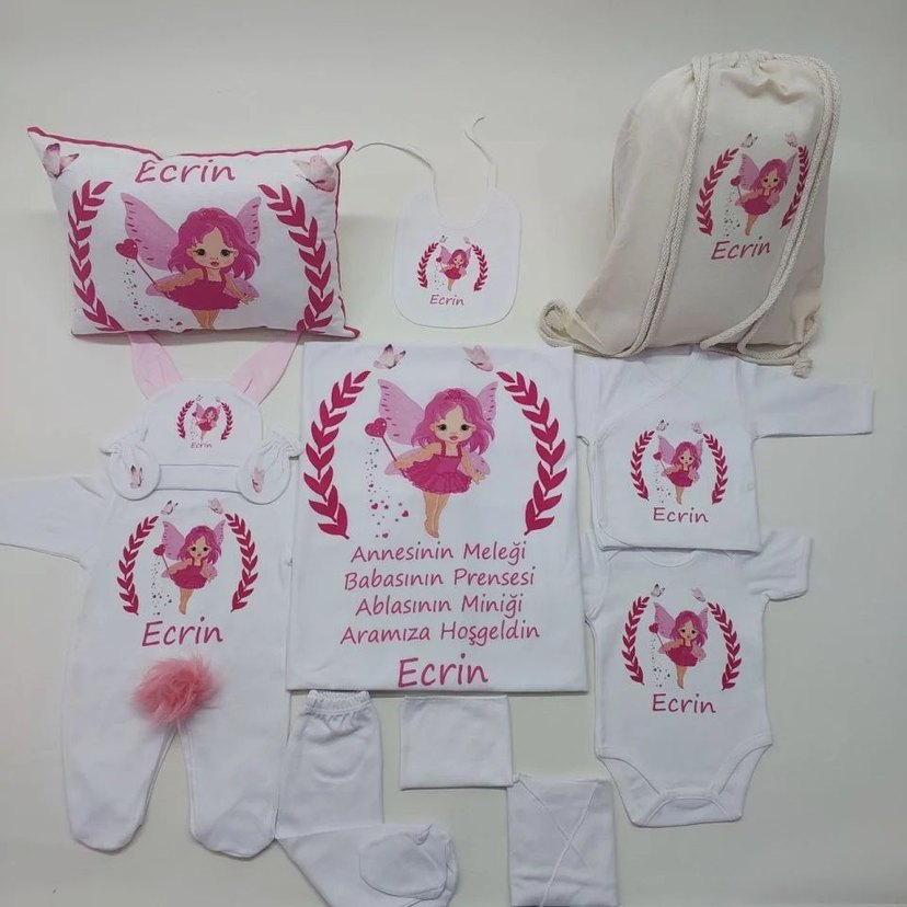 Pembe Baskılı Pamuk Bebek Uyku Seti - Görsel 2