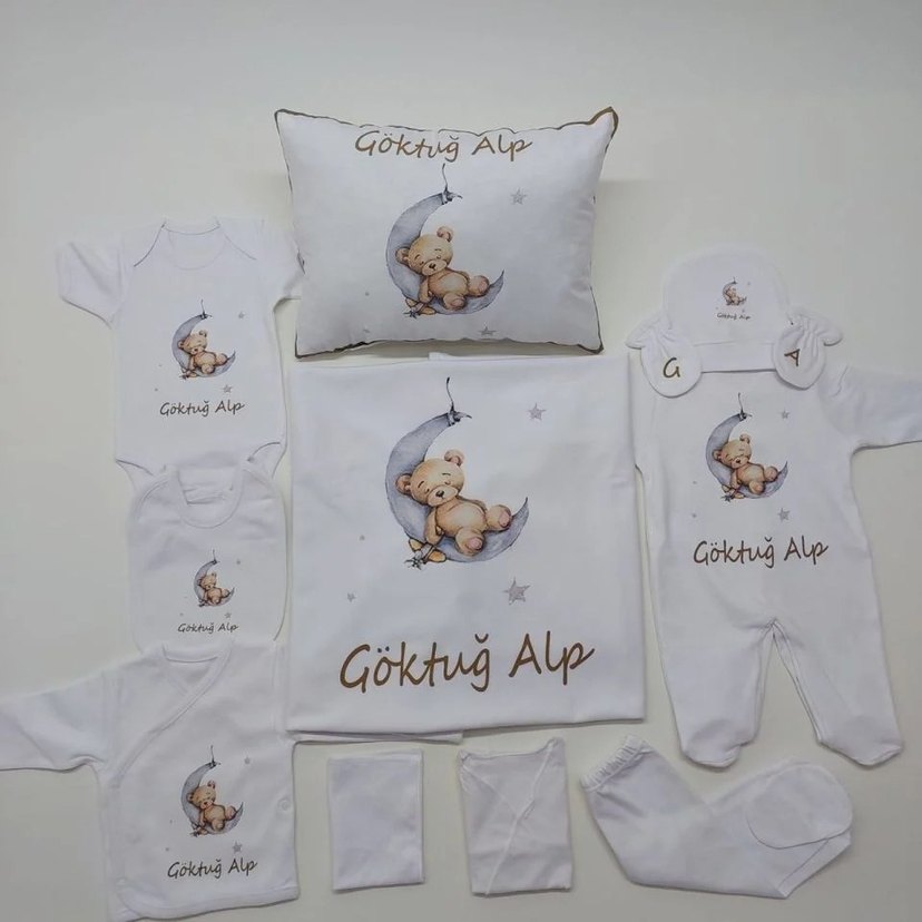 Pembe Baskılı Pamuk Bebek Uyku Seti - Görsel 5