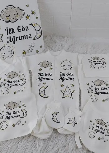 Pamuklu Beyaz Baskılı Bebek Uyku Seti - Görsel 4