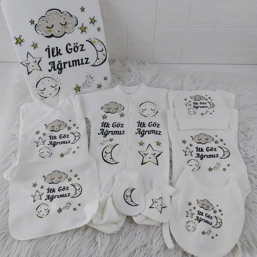 Pamuklu Beyaz Baskılı Bebek Uyku Seti - Görsel 4