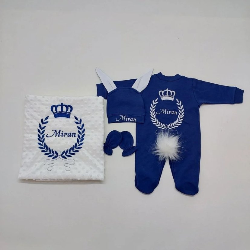 Nakışlı Mavi Bebek Hastane Çıkışı Seti - Görsel 5