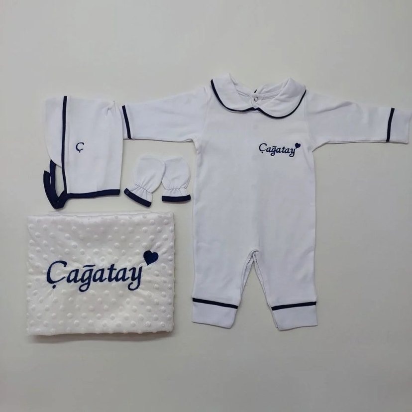 Nakışlı Mavi Bebek Hastane Çıkışı Seti - Görsel 4