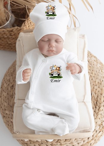 Bebek Hastane Çıkışı Beyaz Baskılı Pamuklu - Görsel 5