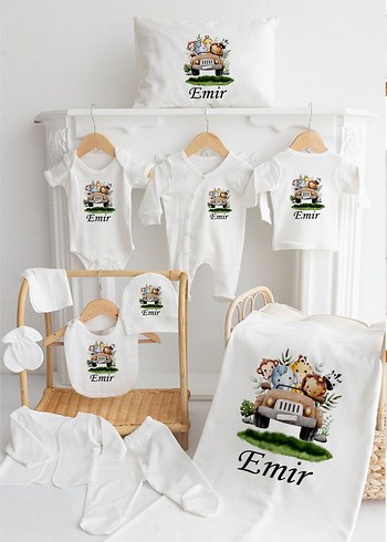 Bebek Hastane Çıkışı Beyaz Baskılı Pamuklu - Görsel 4