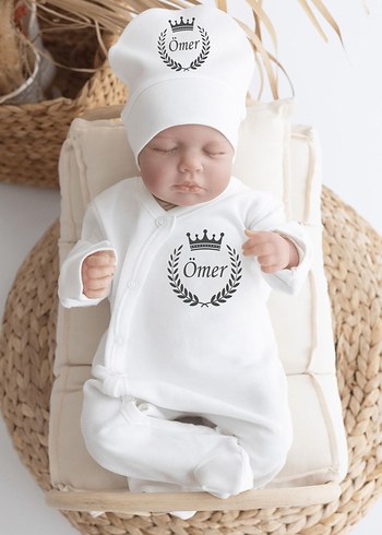 Bebek Hastane Çıkışı Beyaz Baskılı Pamuklu - Görsel 2