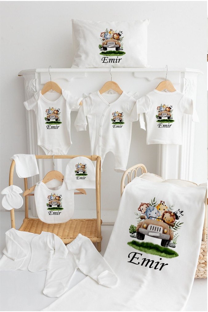 Bebek Hastane Çıkışı Beyaz Baskılı Pamuklu - Görsel 4