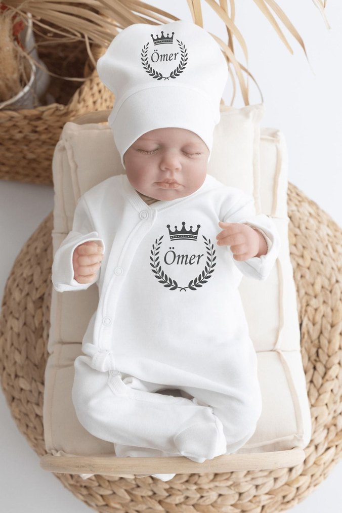 Bebek Hastane Çıkışı Beyaz Baskılı Pamuklu - Görsel 2