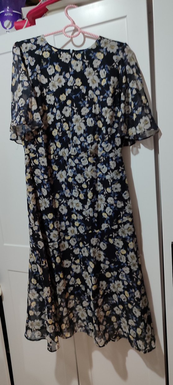 Bisiklet Yaka Kısa Kollu Mavi Çiçekli Midi Elbise - Görsel 2