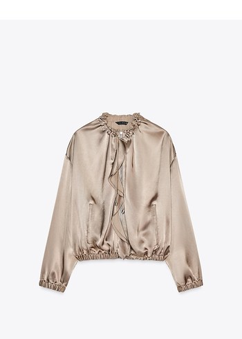 Bej Mini Kadın Bomber Ceket