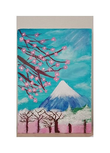 Sakura ve Dağ resimli tuval 25x35 