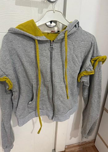 Fermuarlı Gri Mini Kapüşonlu Sweatshirt