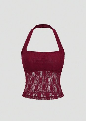 Bordo Dantel Halter Yaka Büstiyer