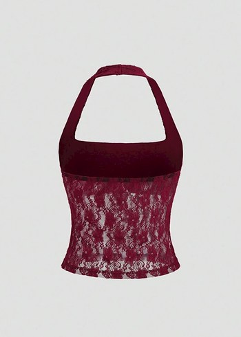 Sheinside Bordo Dantel Halter Yaka Büstiyer