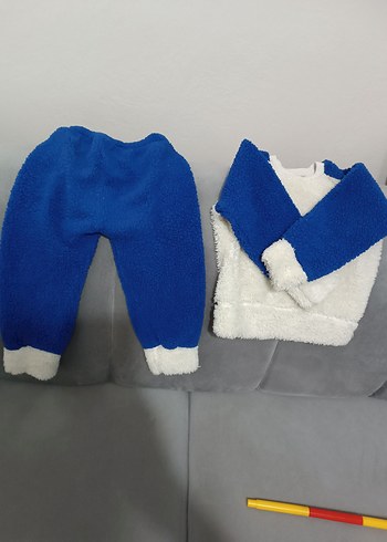 Mavi Örgü Bebek Erkek Takımı Uzun Kollu