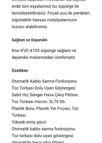 Kiwi  4105 1600 W Toz Torbalı Elektrikli Süpürge - Görsel 3