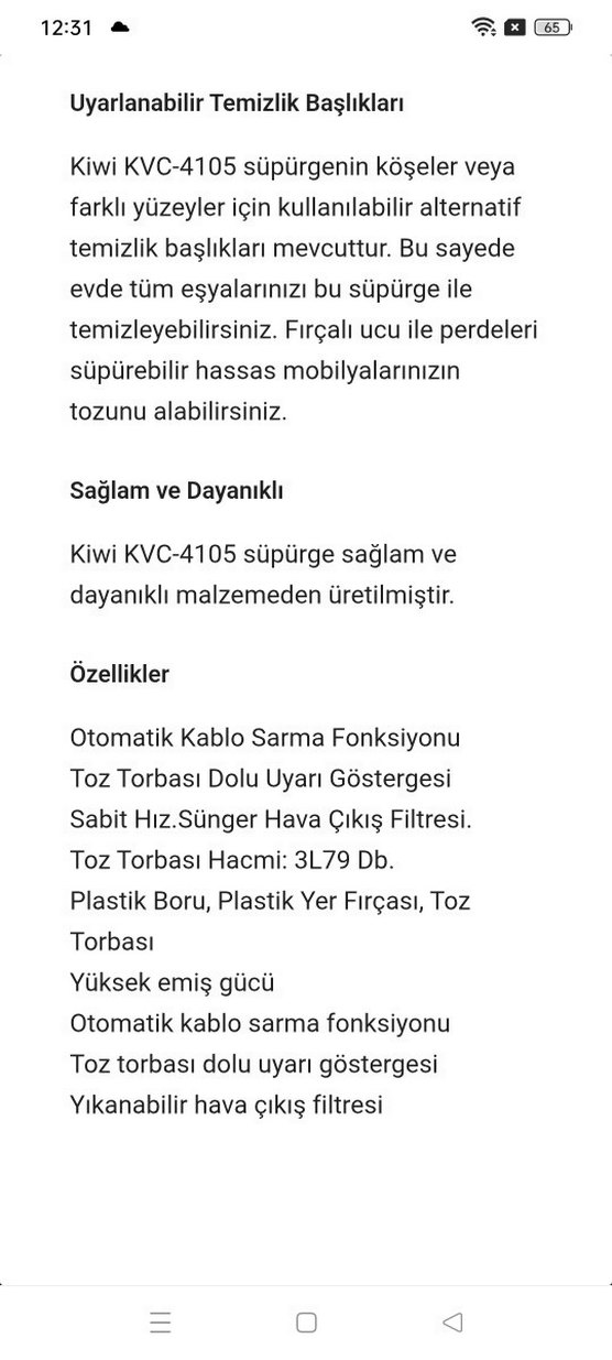 Kiwi  4105 1600 W Toz Torbalı Elektrikli Süpürge - Görsel 3