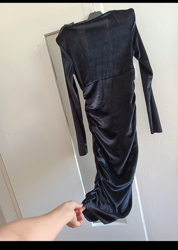 l Beden Siyah Drapeli Uzun Kollu Gotik Kadın Elbise