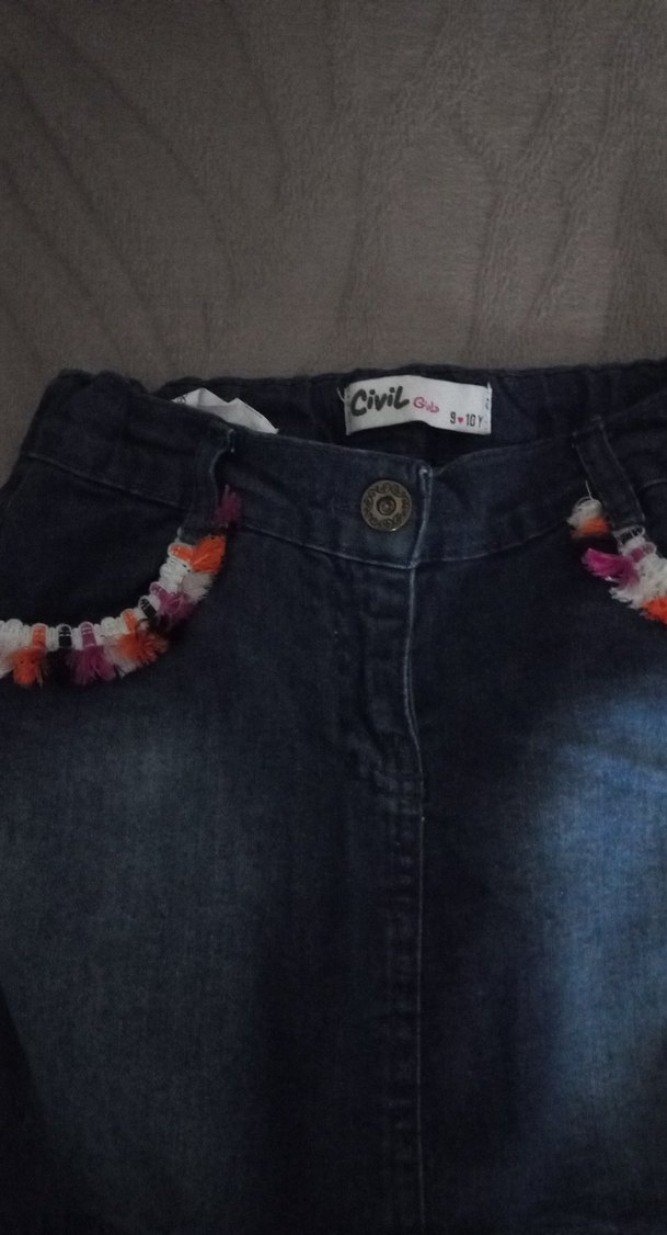 Renkli Fırfırlı Kız Denim Etek - Görsel 3