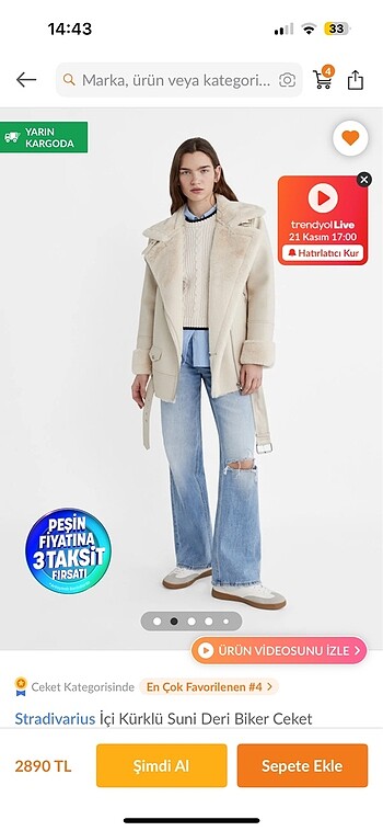Stradivarius Stradivarius krem biker ceket kaban