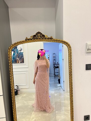 BONCUKLU PUDRA PEMBE NİŞAN ELBİSESİ