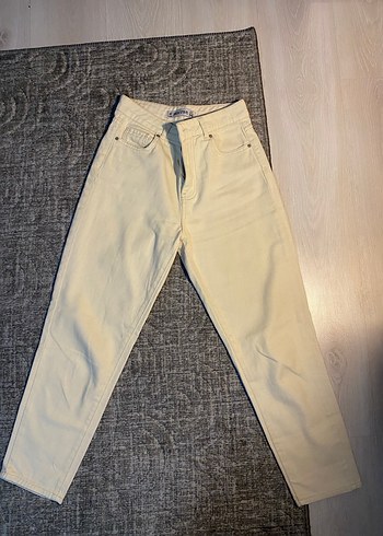 Krem Kadın Mom Jean