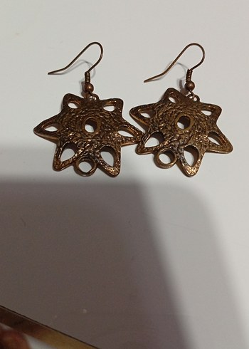 Boncuklu Kahverengi Mini Bohem Küpe kancalı bakır eskitme küpe - Görsel 2