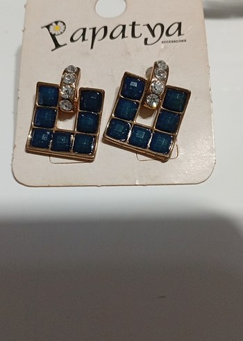 Mavi Kareli Payetli Mini Küpe - Görsel 2