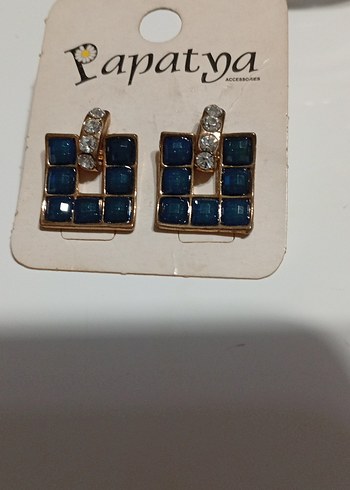 Mavi Kareli Payetli Mini Küpe - Görsel 3