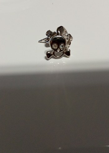 Mini Beyaz Rock Punk kuru kafa bay bayan Küpe bir çift gri - Görsel 2