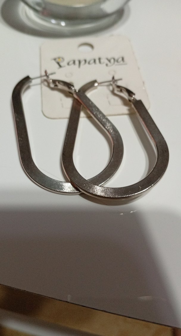 geometrik halka küpe orta boy gri - Görsel 2