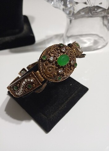 Bronz eskitme yarı değerli zümrüt taşlı bilezik