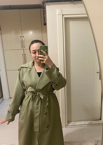 Kadriye Baştürk Uzun Kadın Trençkot Düğmeli - Görsel 2