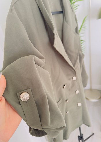 Kadın Haki Kamuflaj Düğmeli Uzun Ceket - Görsel 2