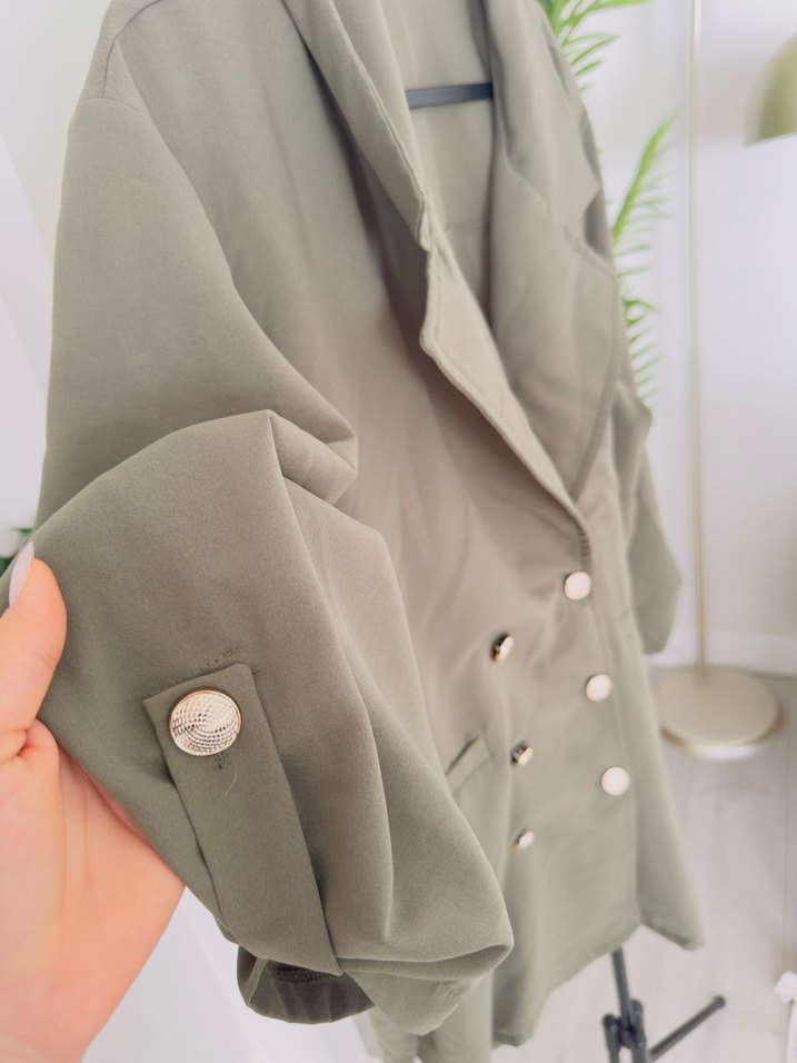 Kadın Haki Kamuflaj Düğmeli Uzun Ceket - Görsel 2